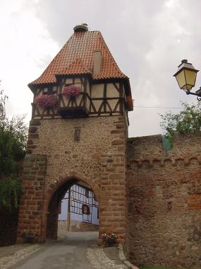 Ooievaars op oude toegangspoort in Ch�tenois Ooievaars op oude toegangspoort in Ch�tenois