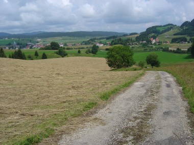 Uitzicht op Chaux-Neuve en omgeving na beklimming